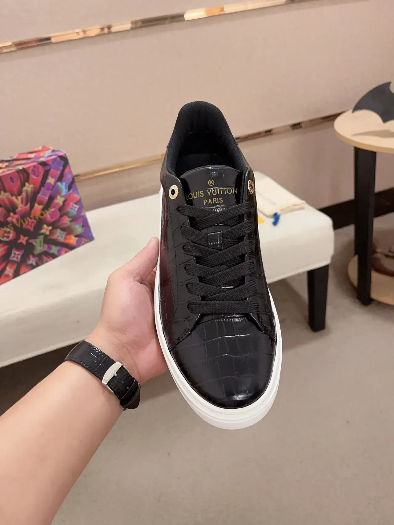 Louis Vuitton LV Trainer Croc-Embossed Black White Platform Lifestyle Sneakers 2