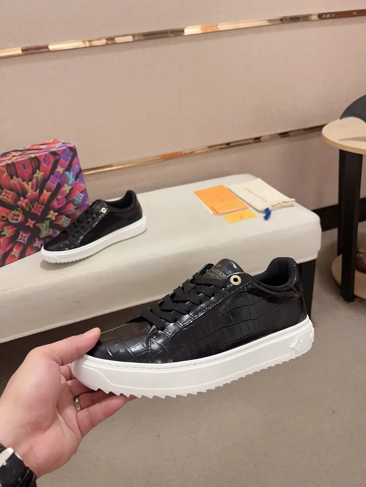 Louis Vuitton LV Trainer Croc-Embossed Black White Platform Lifestyle Sneakers 3