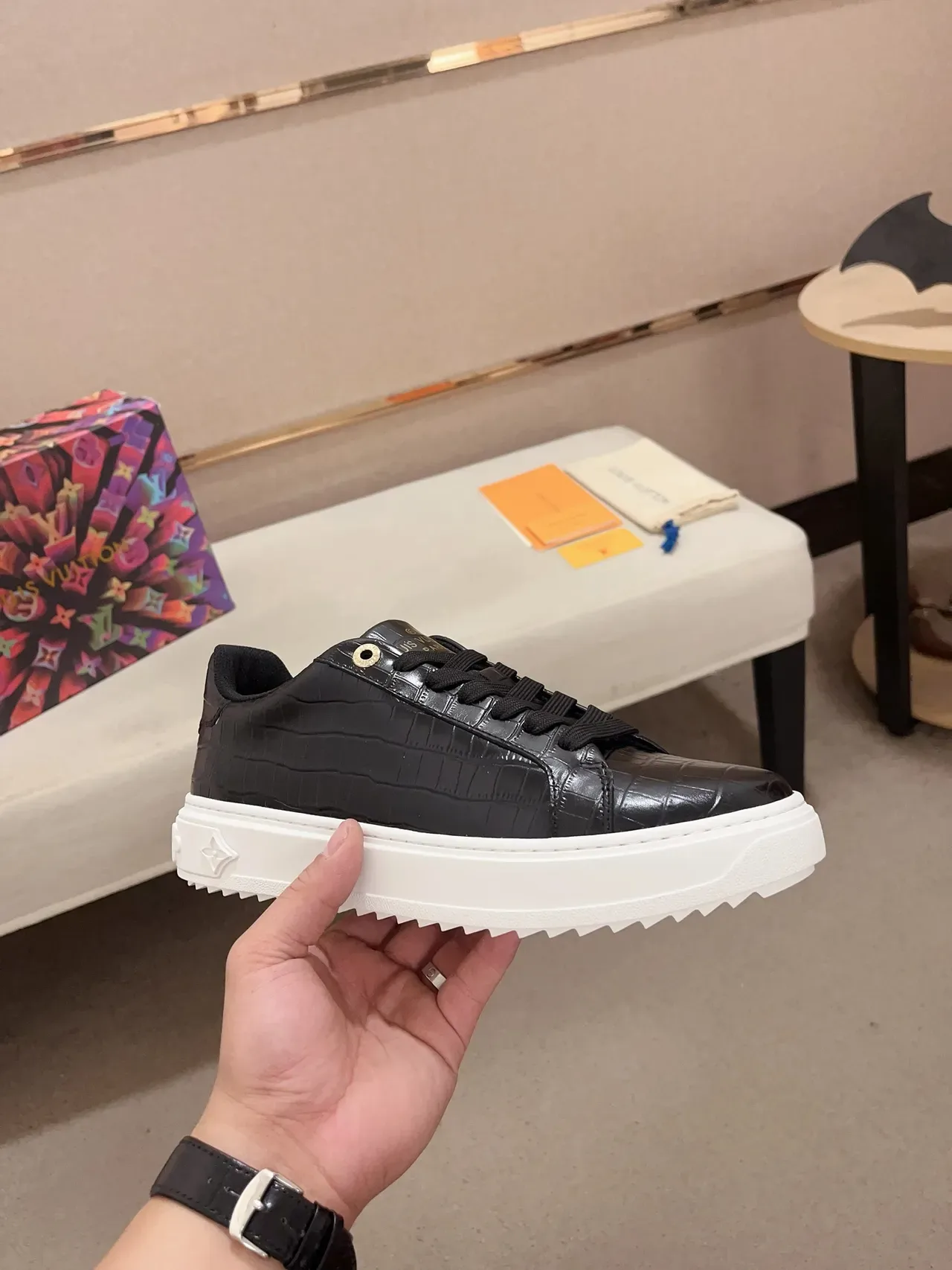 Louis Vuitton LV Trainer Croc-Embossed Black White Platform Lifestyle Sneakers 4