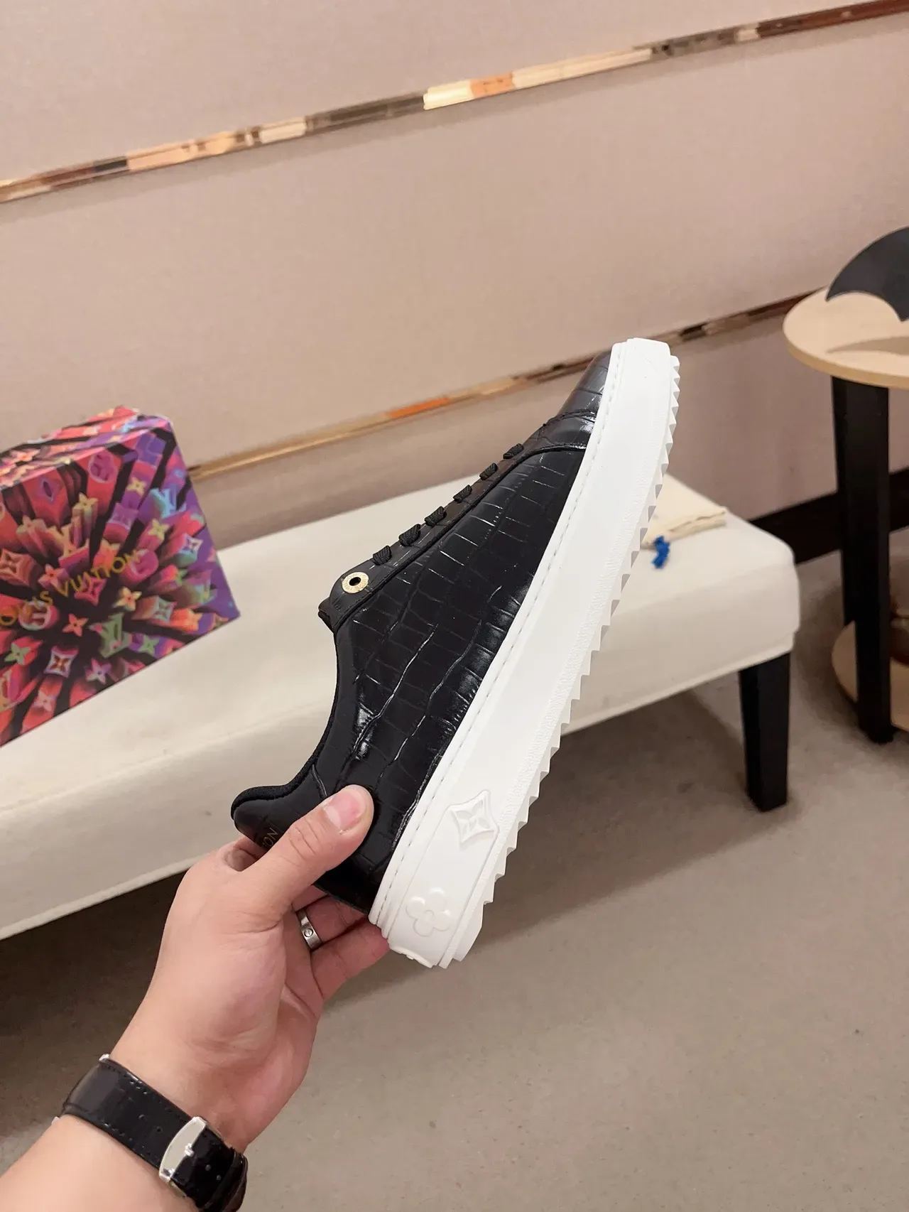 Louis Vuitton LV Trainer Croc-Embossed Black White Platform Lifestyle Sneakers 5