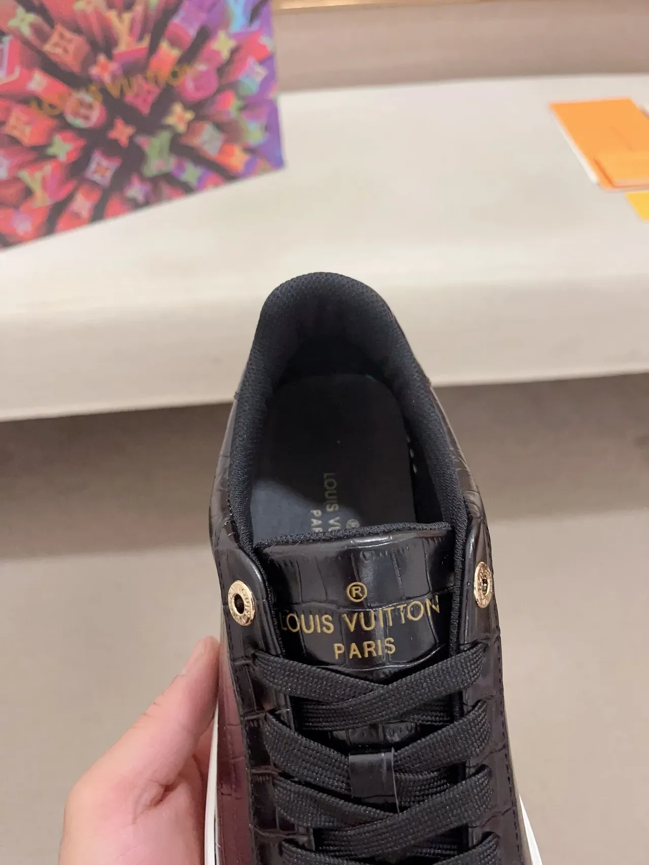 Louis Vuitton LV Trainer Croc-Embossed Black White Platform Lifestyle Sneakers 6