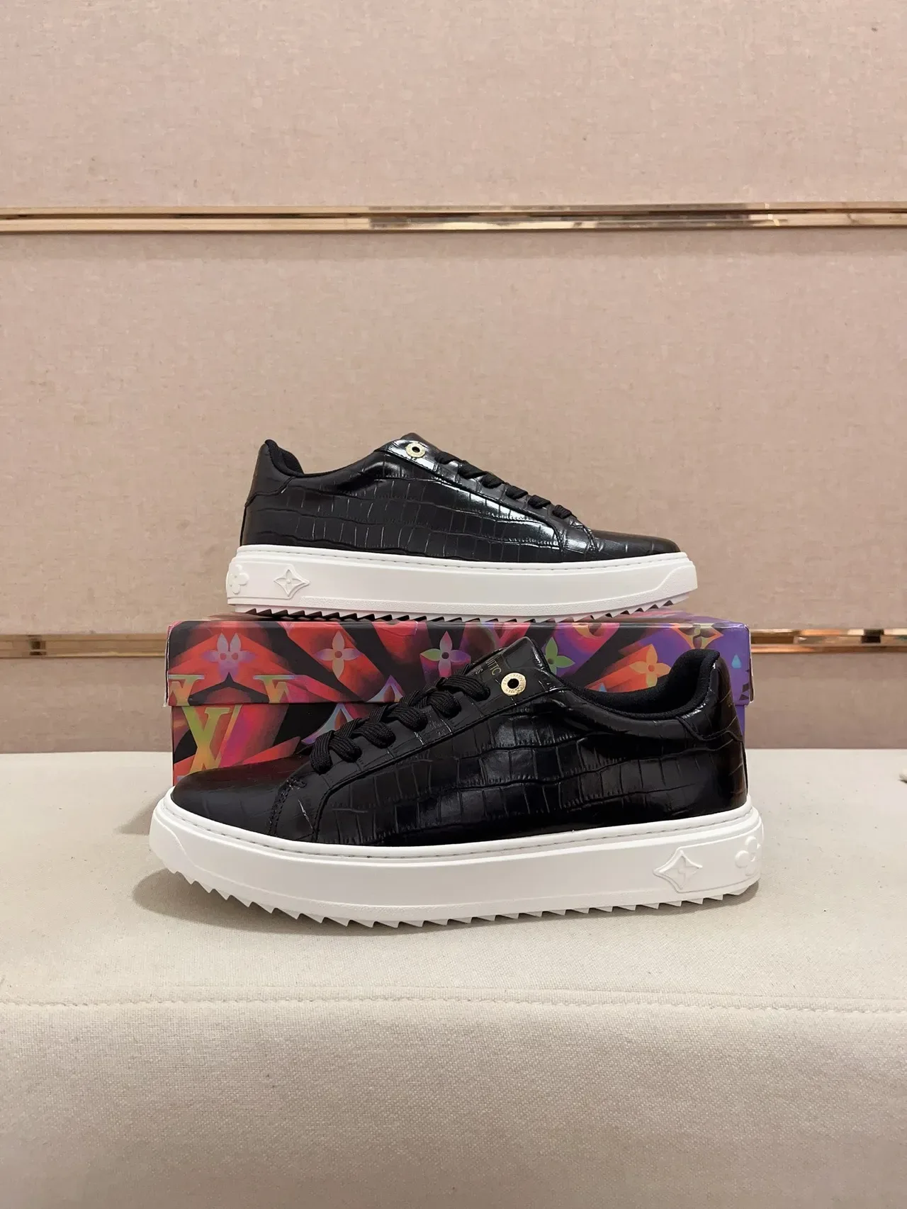 Louis Vuitton LV Trainer Croc-Embossed Black White Platform Lifestyle Sneakers 7