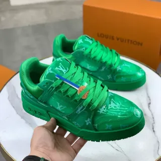 Louis Vuitton LV Trainer Green Transparent Monogrammed Overlay Chunky Sculpted Sole Lifestyle Sneakers