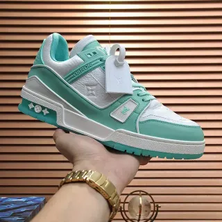 Louis Vuitton LV Trainer Green White Chunky Layered Sole Monogram Leather Panel Lifestyle Sneakers