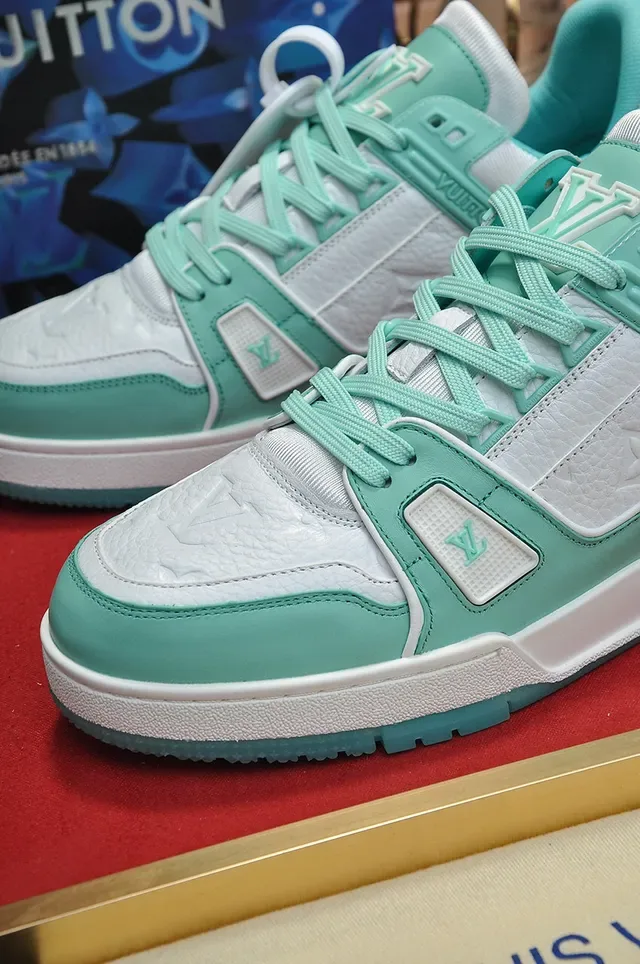 Louis Vuitton LV Trainer Green White Chunky Layered Sole Monogram Leather Panel Lifestyle Sneakers 3