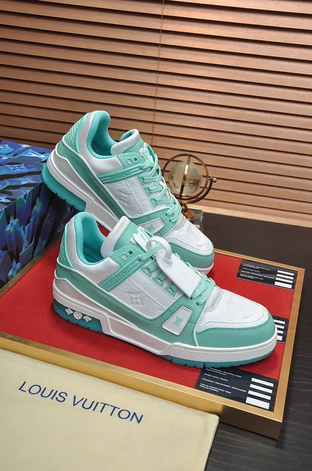 Louis Vuitton LV Trainer Green White Chunky Layered Sole Monogram Leather Panel Lifestyle Sneakers 5