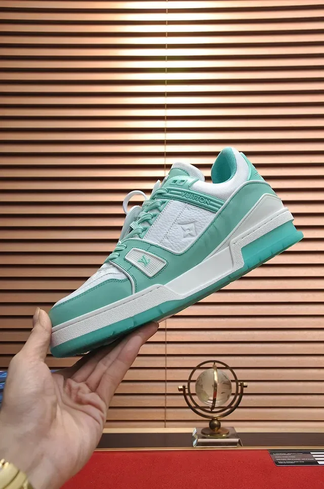 Louis Vuitton LV Trainer Green White Chunky Layered Sole Monogram Leather Panel Lifestyle Sneakers 6