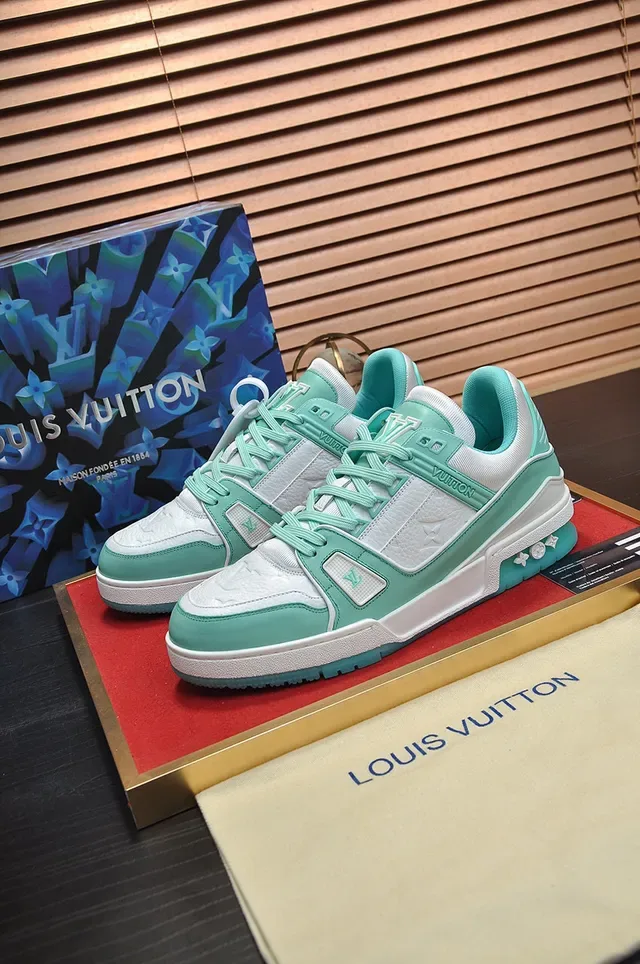 Louis Vuitton LV Trainer Green White Chunky Layered Sole Monogram Leather Panel Lifestyle Sneakers 7