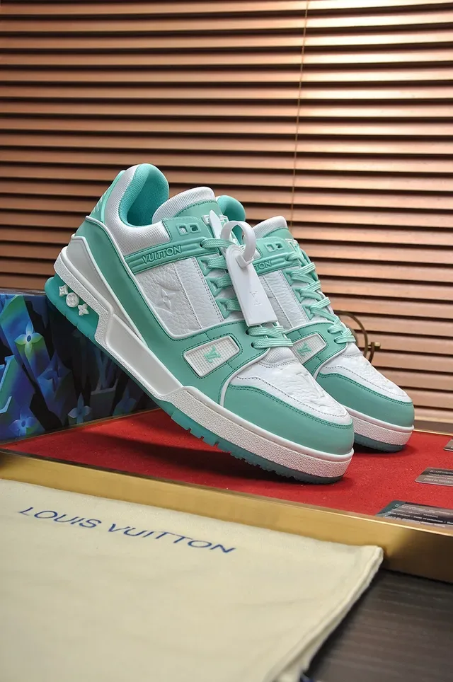 Louis Vuitton LV Trainer Green White Chunky Layered Sole Monogram Leather Panel Lifestyle Sneakers 8