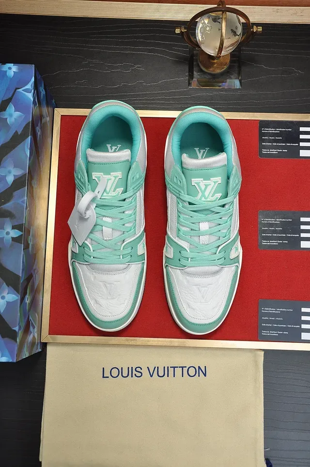 Louis Vuitton LV Trainer Green White Chunky Layered Sole Monogram Leather Panel Lifestyle Sneakers 9