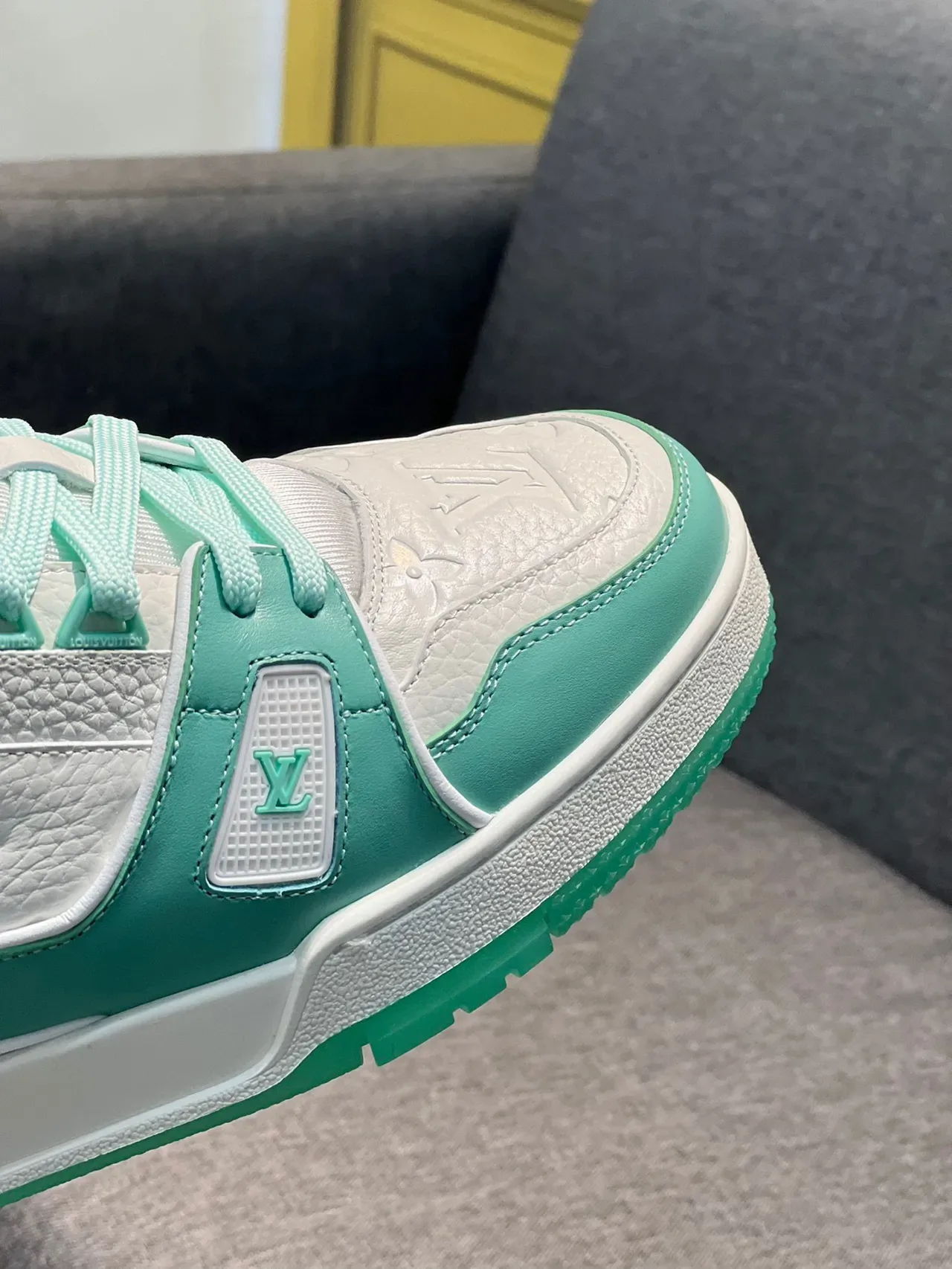 Louis Vuitton LV Trainer Green White Layered Leather And Synthetic Upper Lifestyle Sneakers 3
