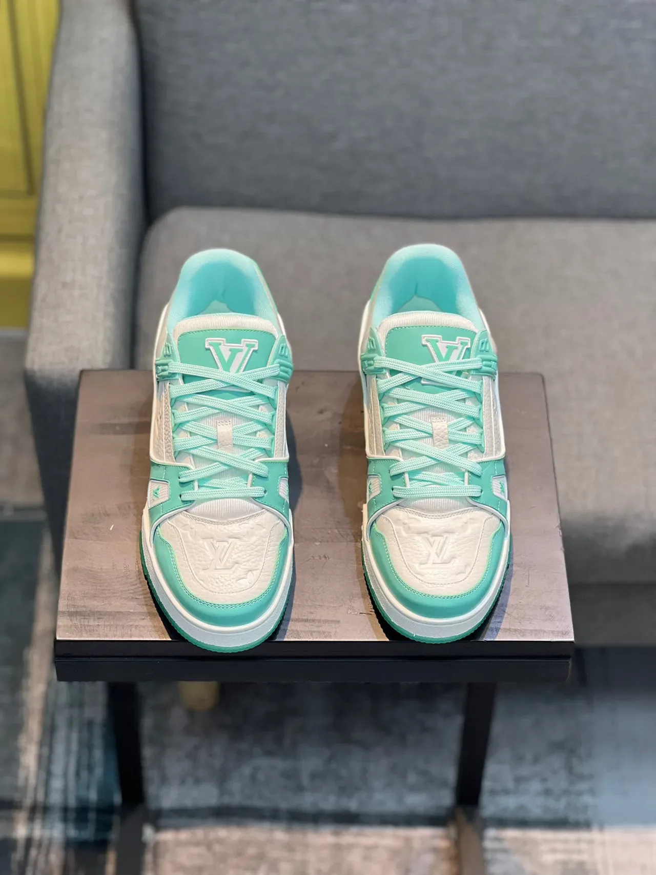Louis Vuitton LV Trainer Green White Layered Leather And Synthetic Upper Lifestyle Sneakers 6