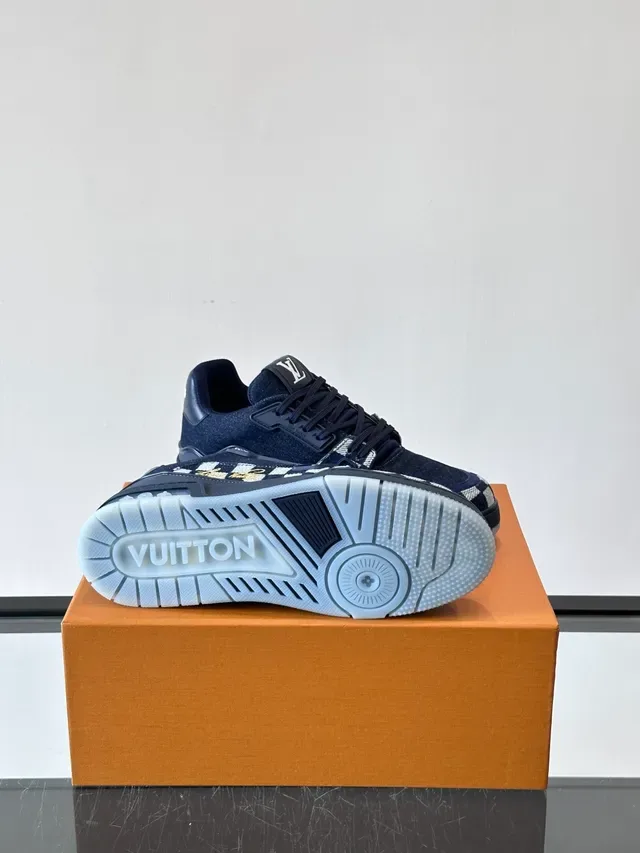 Louis Vuitton LV Trainer Navy White Denim Upper Checkerboard Paneling Lifestyle Sneakers 2