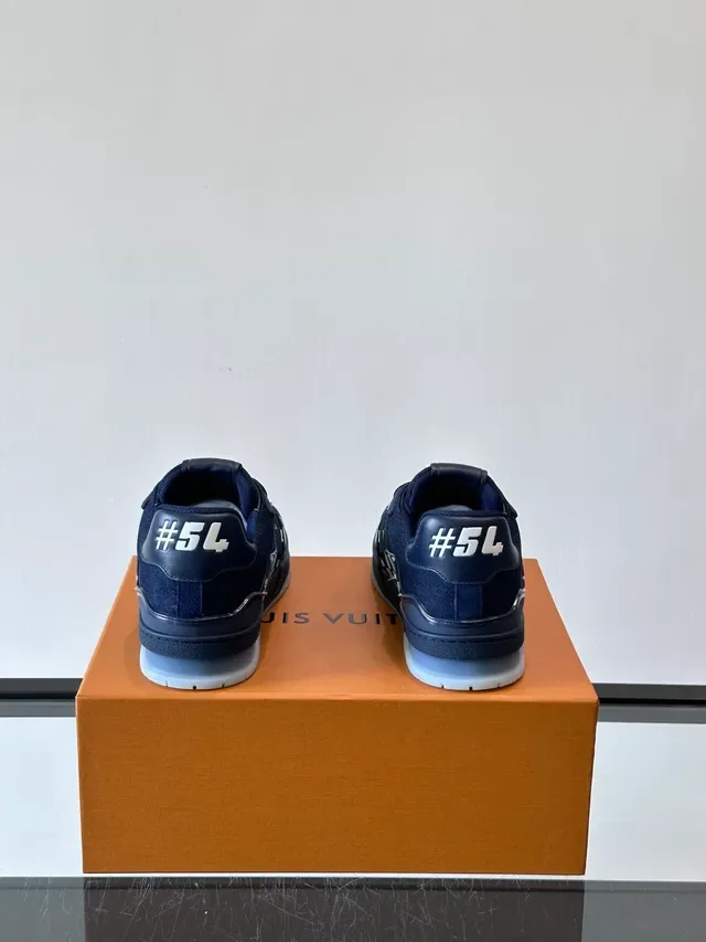 Louis Vuitton LV Trainer Navy White Denim Upper Checkerboard Paneling Lifestyle Sneakers 3