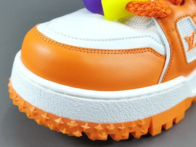 Louis Vuitton LV Trainer Orange White Platform Sole Dual-Strap Overlay Chunky Sneakers 9