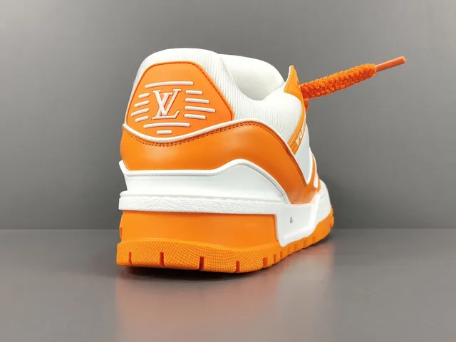 Louis Vuitton LV Trainer Orange White Platform Sole Dual-Strap Overlay Chunky Sneakers 14