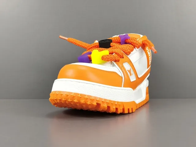 Louis Vuitton LV Trainer Orange White Platform Sole Dual-Strap Overlay Chunky Sneakers 15