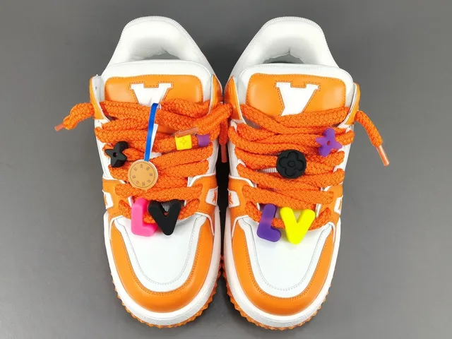 Louis Vuitton LV Trainer Orange White Platform Sole Dual-Strap Overlay Chunky Sneakers 16