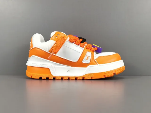 Louis Vuitton LV Trainer Orange White Platform Sole Dual-Strap Overlay Chunky Sneakers 18