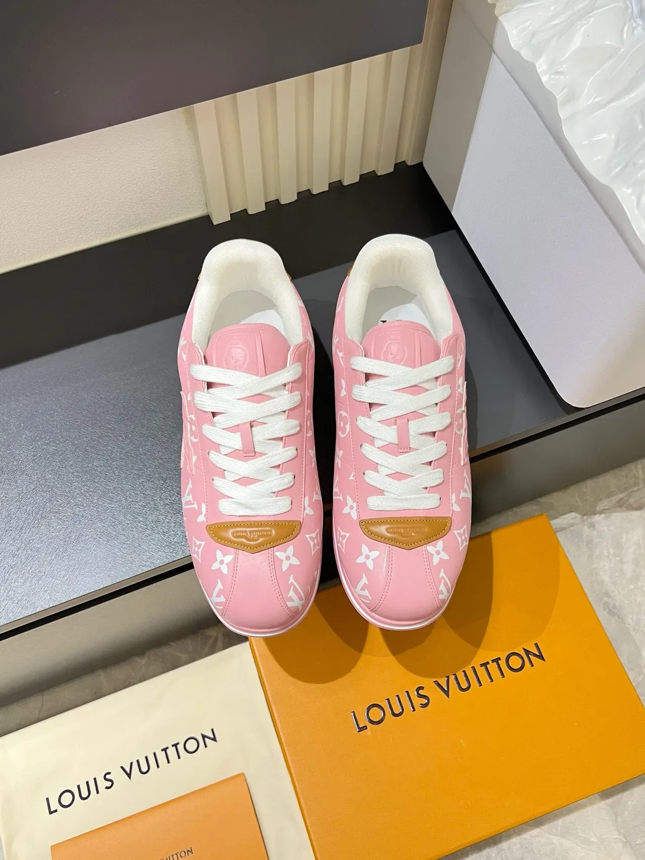 Louis Vuitton LV Trainer Pink White Monogram-Print Upper Embossed Logo Lifestyle Sneakers 2