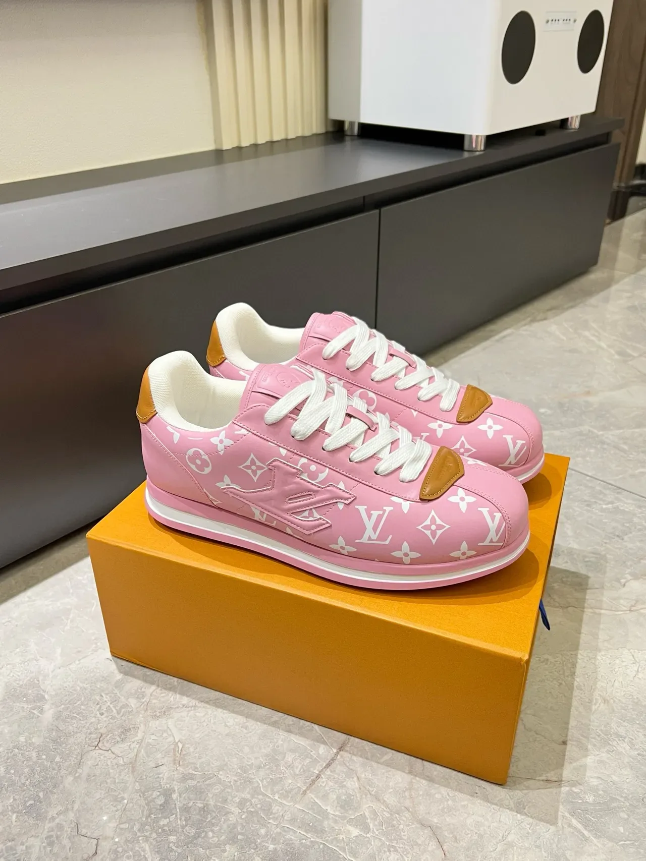 Louis Vuitton LV Trainer Pink White Monogram-Print Upper Embossed Logo Lifestyle Sneakers 3