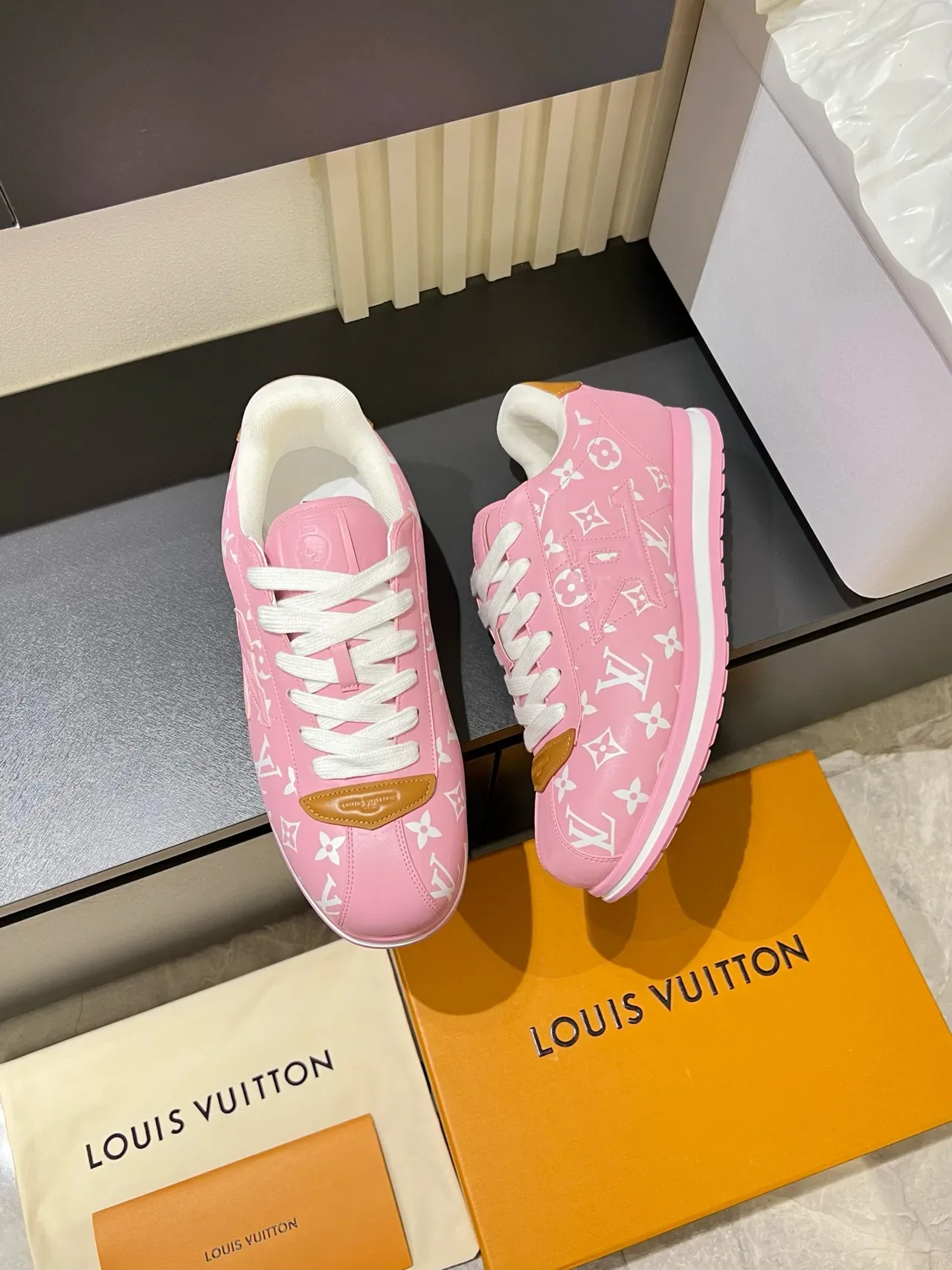Louis Vuitton LV Trainer Pink White Monogram-Print Upper Embossed Logo Lifestyle Sneakers 4