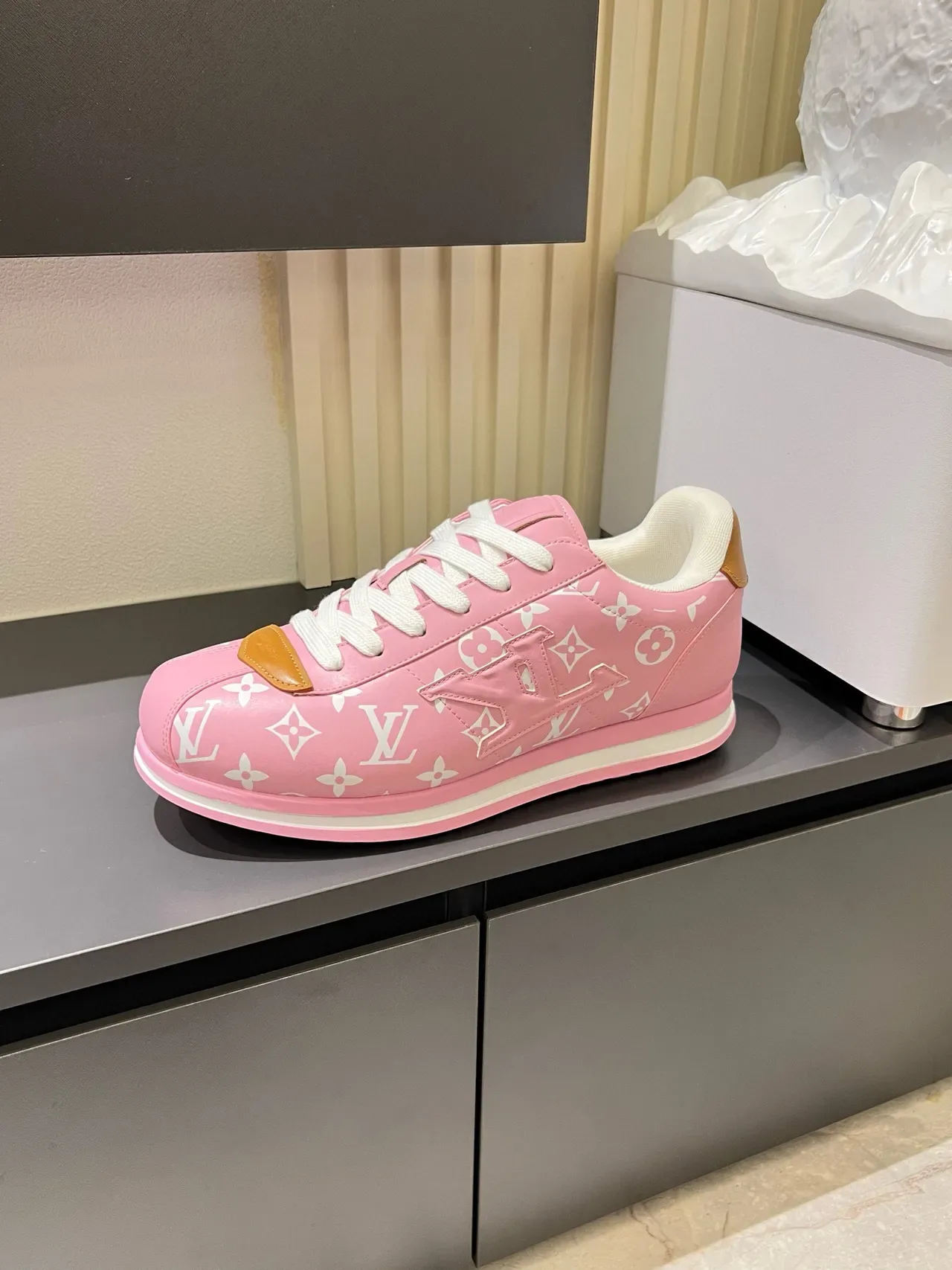 Louis Vuitton LV Trainer Pink White Monogram-Print Upper Embossed Logo Lifestyle Sneakers 5