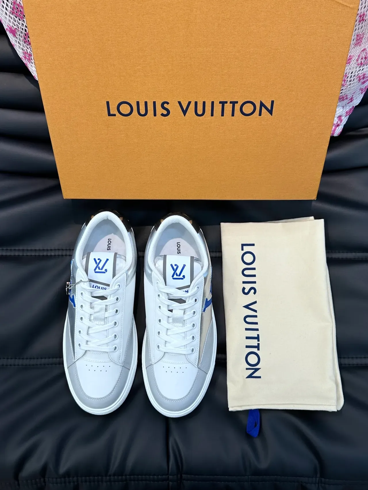 Louis Vuitton LV Trainer Silver Blue Low-Top Iridescent Leather Lifestyle Sneakers 4