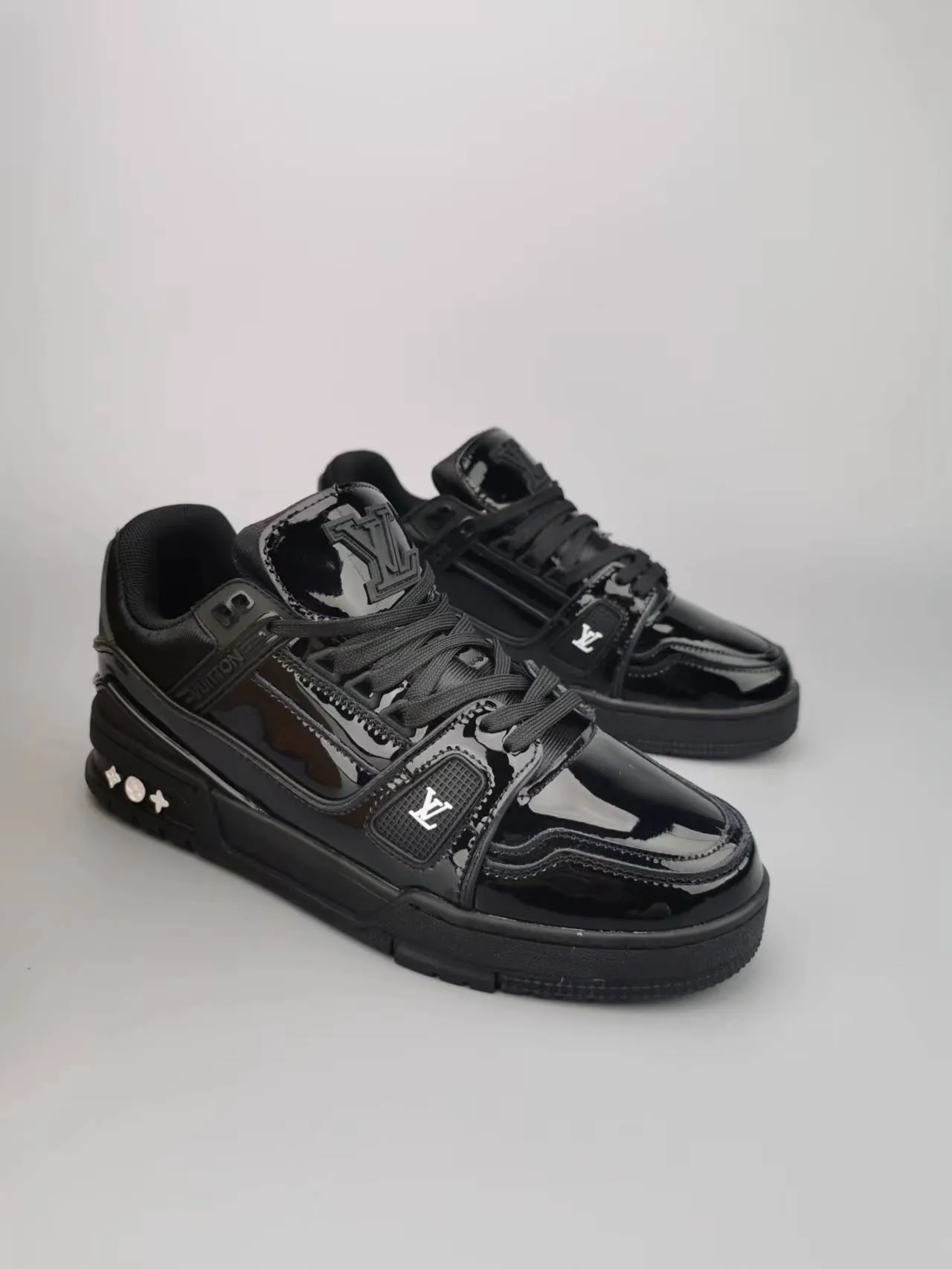 Louis Vuitton LV Trainer Sneaker Black Glossy Patent Lifestyle Sneakers 2