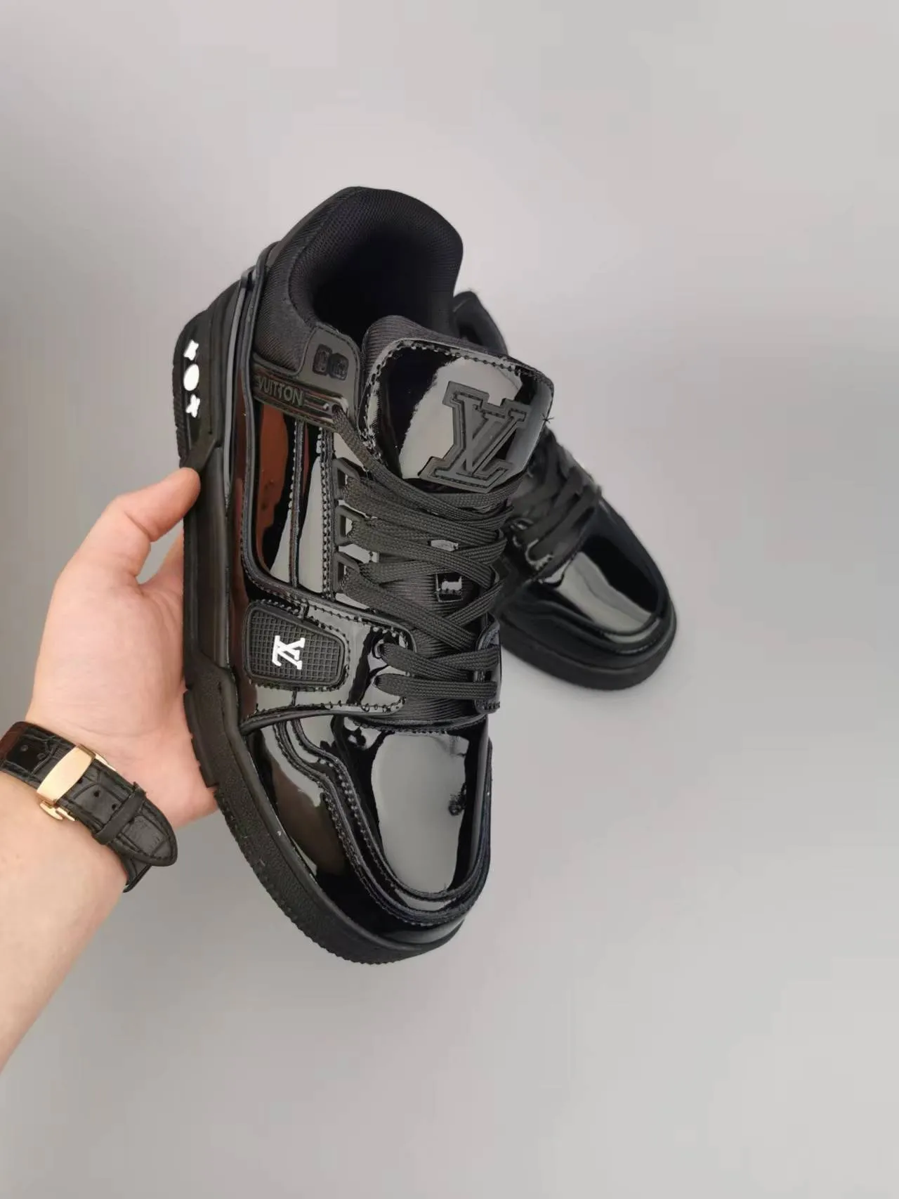 Louis Vuitton LV Trainer Sneaker Black Glossy Patent Lifestyle Sneakers 3