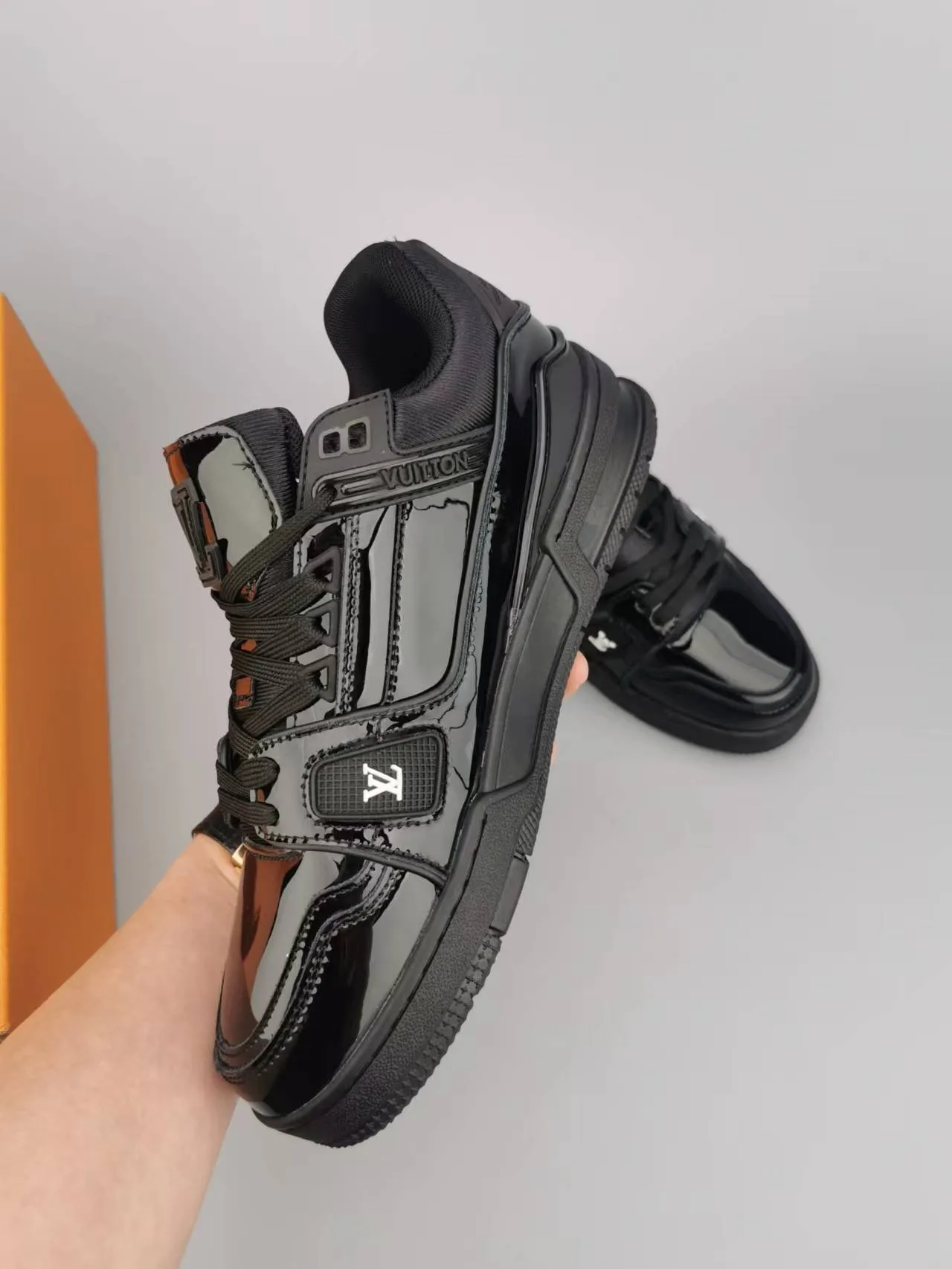 Louis Vuitton LV Trainer Sneaker Black Glossy Patent Lifestyle Sneakers 4
