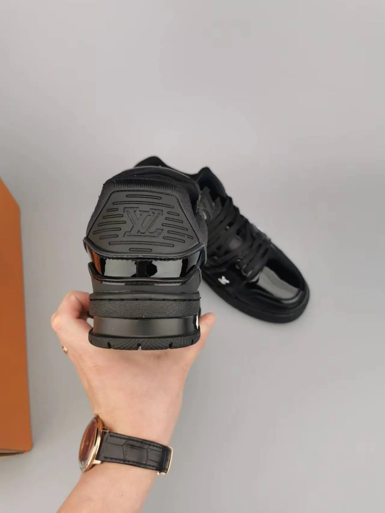 Louis Vuitton LV Trainer Sneaker Black Glossy Patent Lifestyle Sneakers 5