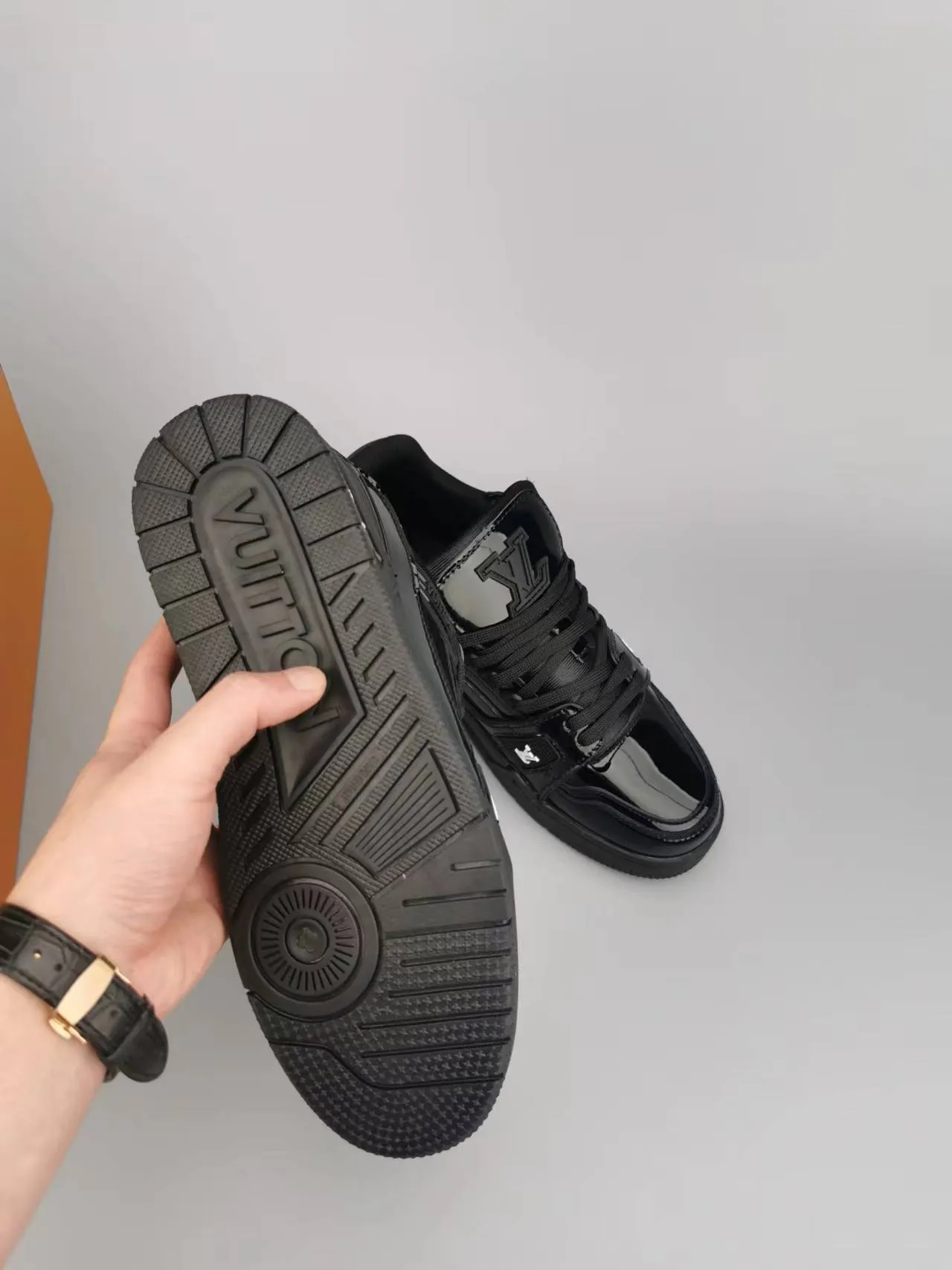 Louis Vuitton LV Trainer Sneaker Black Glossy Patent Lifestyle Sneakers 6