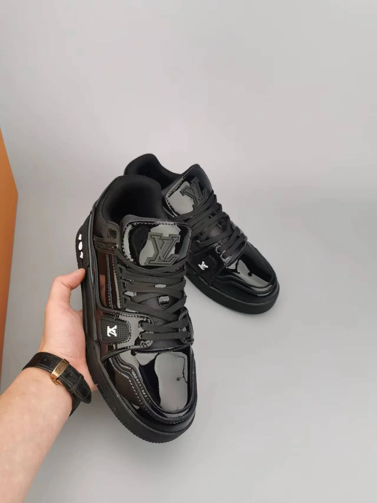 Louis Vuitton LV Trainer Sneaker Black Glossy Patent Lifestyle Sneakers 7