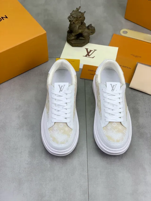 Louis Vuitton LV Trainer White Beige Low-Top Monogram-Textile Panel Lifestyle Sneakers 4