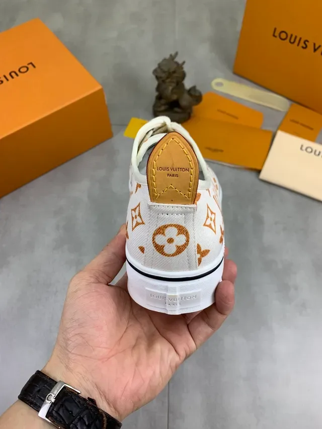 Louis Vuitton LV Trainer White Beige Monogram-Print Canvas Low-Top Lace-Up Lifestyle Sneakers 3