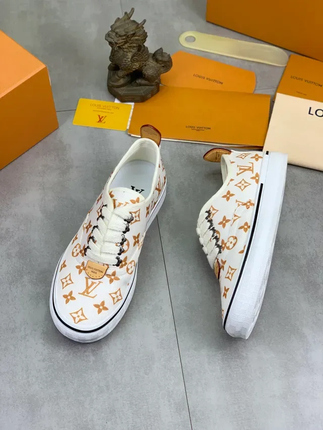 Louis Vuitton LV Trainer White Beige Monogram-Print Canvas Low-Top Lace-Up Lifestyle Sneakers 5