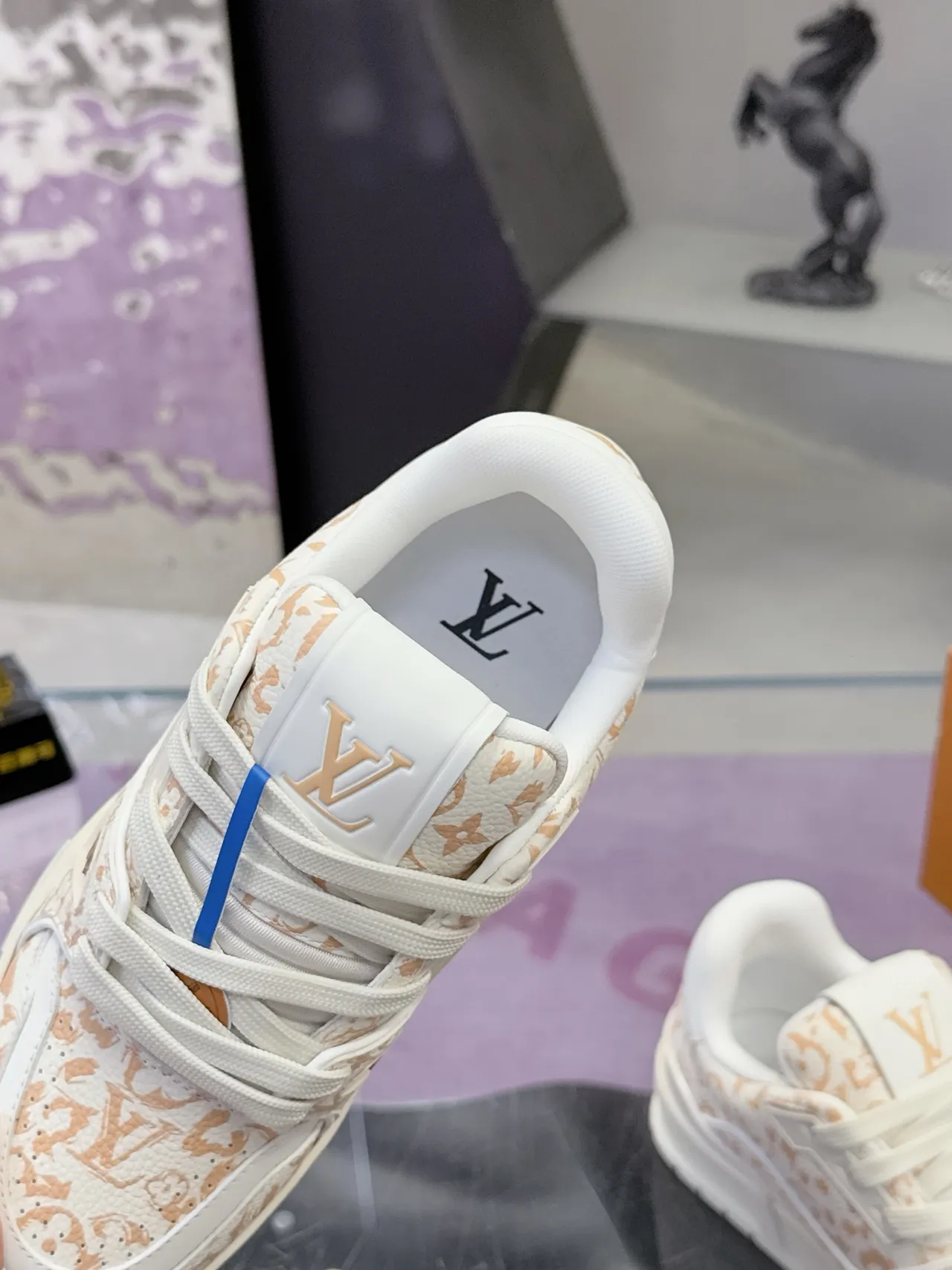 Louis Vuitton LV Trainer White Beige Monogram-Print Upper Chunky Sculpted Midsole Lifestyle Sneakers 3