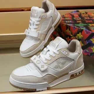 Louis Vuitton LV Trainer Zapatos Lifestyle Blanco Beige Multi-Material Correa Monograma