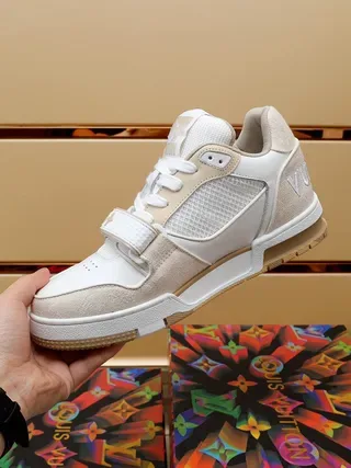 Louis Vuitton LV Trainer White Beige Multi-Material Monogram Strap Lifestyle Sneakers 3