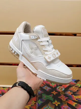 Louis Vuitton LV Trainer White Beige Multi-Material Monogram Strap Lifestyle Sneakers 5