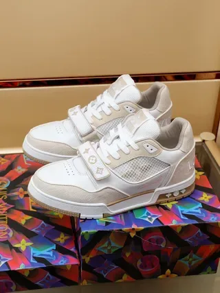 Louis Vuitton LV Trainer White Beige Multi-Material Monogram Strap Lifestyle Sneakers 6