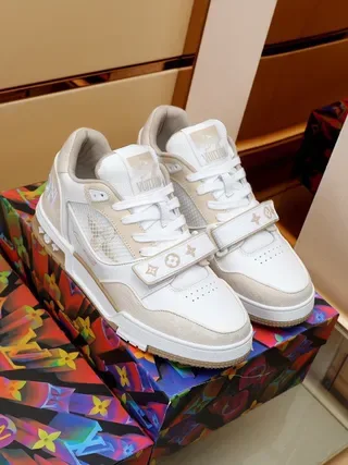 Louis Vuitton LV Trainer White Beige Multi-Material Monogram Strap Lifestyle Sneakers 9