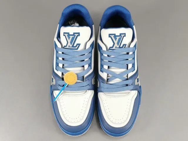 Louis Vuitton LV Trainer White Blue Layered Synthetic Upper Sculpted Midsole Lifestyle Sneakers 14