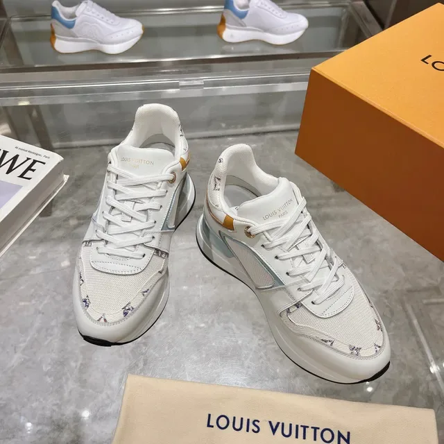 Louis Vuitton LV Trainer White Blue Leather And Mesh Upper Light Monogrammed Side Panel Chunky Sneakers 4