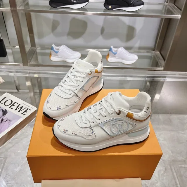 Louis Vuitton LV Trainer White Blue Leather And Mesh Upper Light Monogrammed Side Panel Chunky Sneakers 7