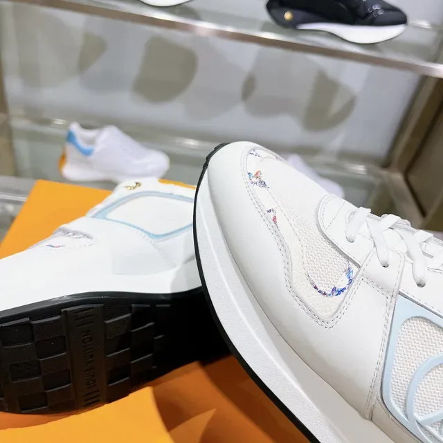 Louis Vuitton LV Trainer White Blue Leather And Mesh Upper Light Monogrammed Side Panel Chunky Sneakers 8