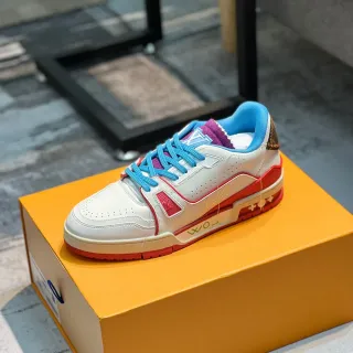 Louis Vuitton LV Trainer White Blue Leather Upper Perforated Toe Lifestyle Sneakers