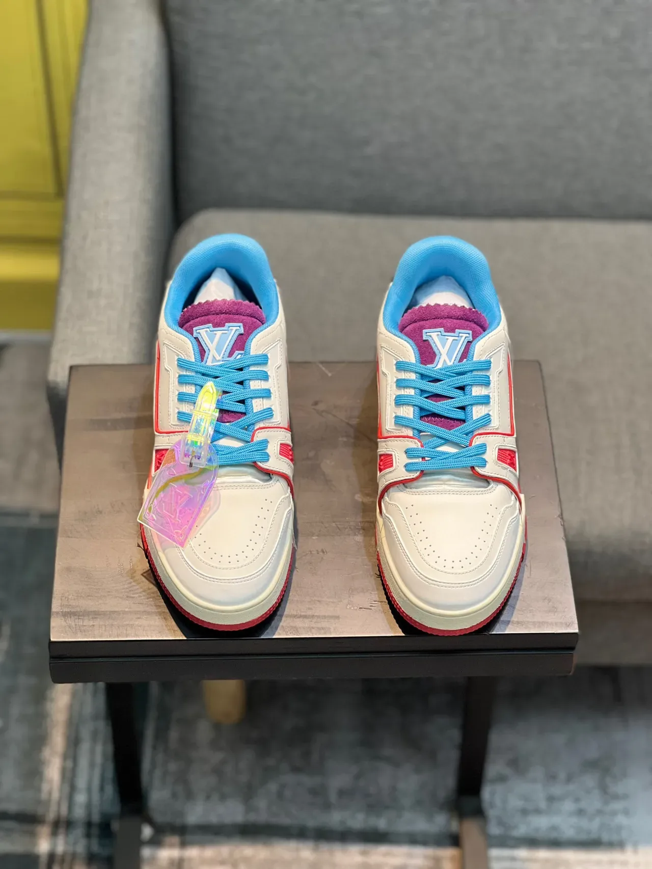 Louis Vuitton LV Trainer White Blue Leather Upper Perforated Toe Lifestyle Sneakers 6