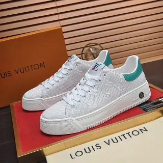 Louis Vuitton LV Trainer White Blue Perforated Monogram Upper Thick Platform Sole Lifestyle Sneakers